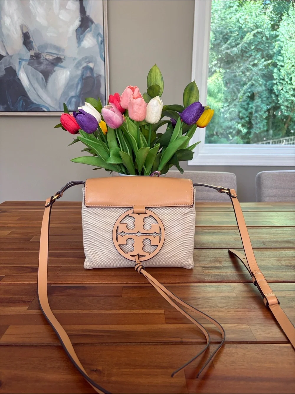 Authentic Tory Burch Miller Canvas Leather Crossbody